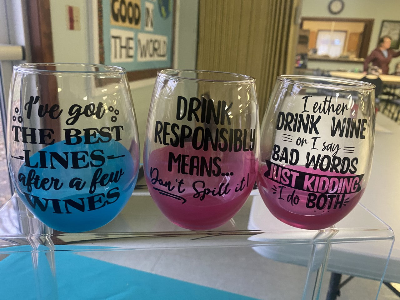 Painted Wine Tumblers with Sayings