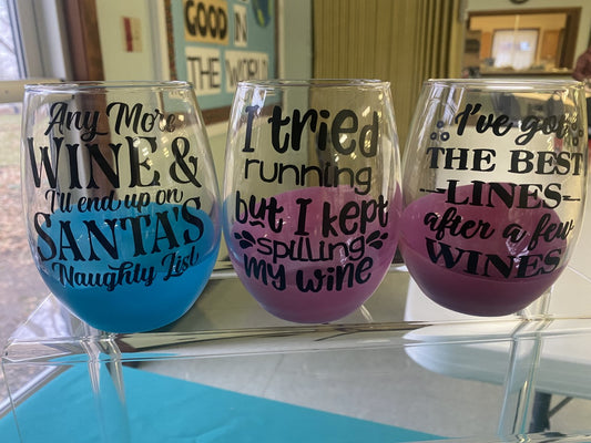 Painted Wine Tumblers with Sayings